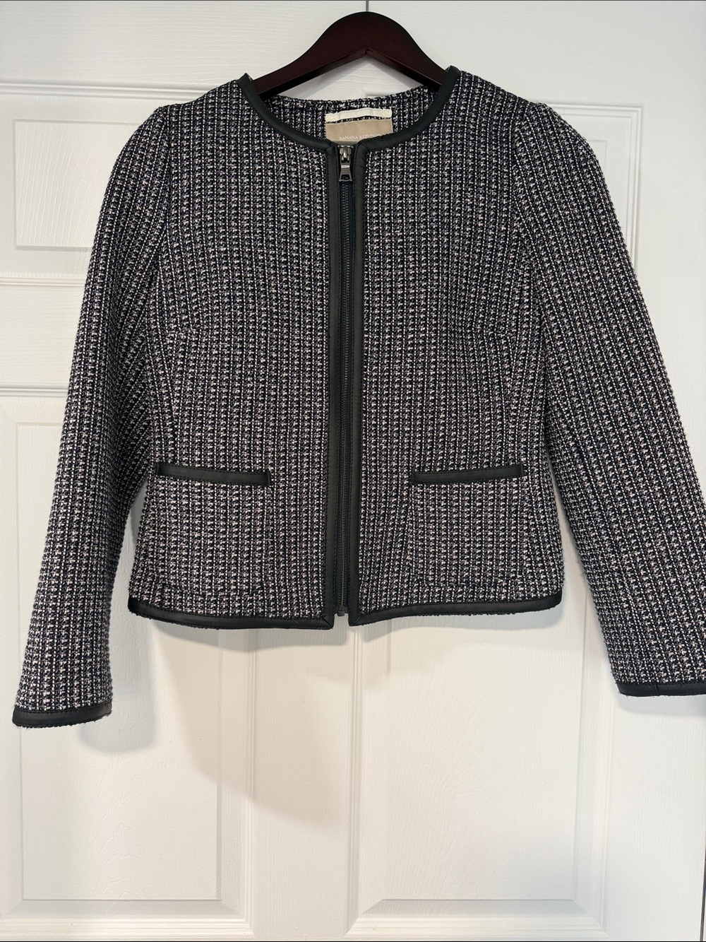 Banana Republic  Woven Black & White Zip-Front Women's Banana Republic Jacket